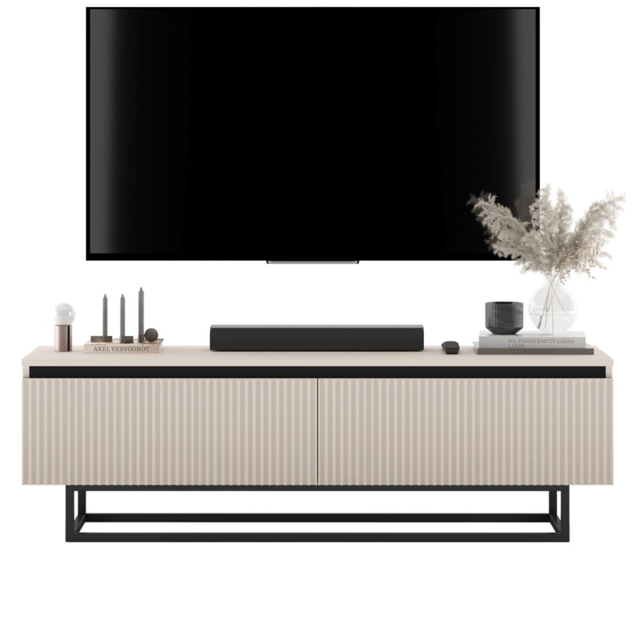 Nowoczesna Szafka RTV Glamour Komoda RTV Kaszmir Mat 140 cm czarny stelaż