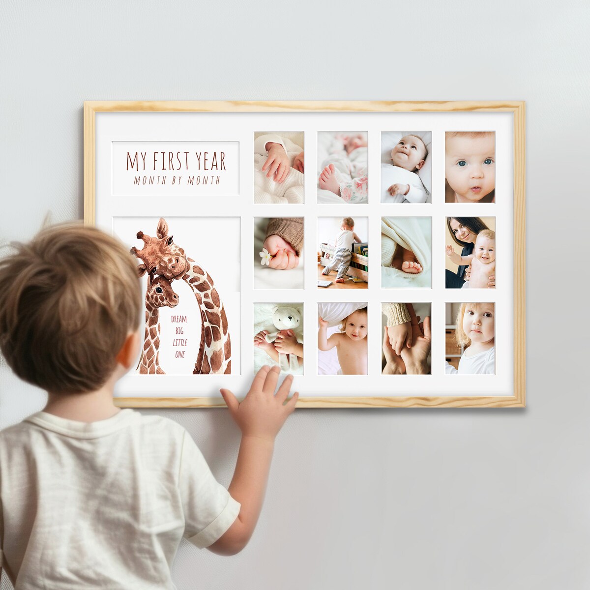 Ramka z drewna PIERWSZY ROCZEK - kolaż na 13 zdjęć My First Year 40x60 cm