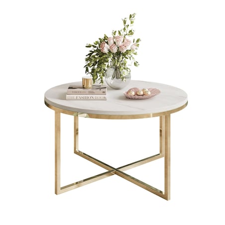 Okrągły stolik kawowy CIRI-X złoty chrom marmur levanto