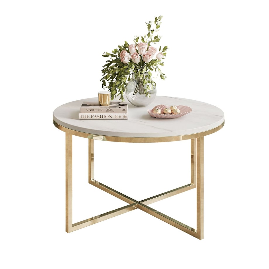 Okrągły stolik kawowy CIRI-X złoty chrom marmur levanto