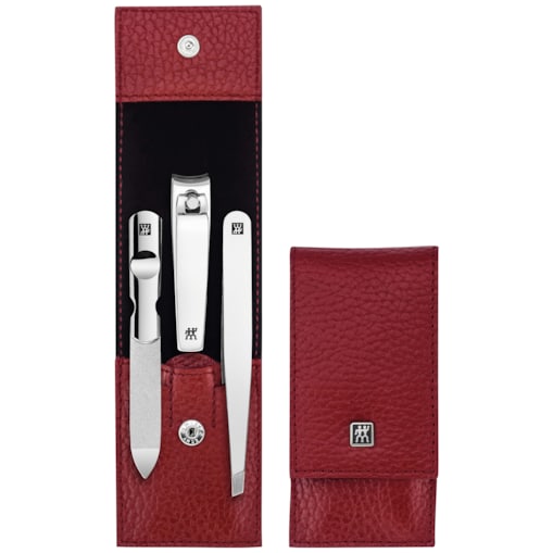 Zestaw podróżny Zwilling Classic Inox – skórzane etui, 3 elementy - Czerwony