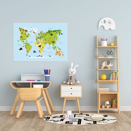 plakat mapa świata zwierzaki 50x70 cm