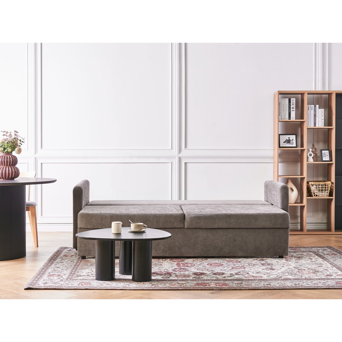 Sofa rozkładana BLEIK Beżowoszary Z miejscem do przechowywania