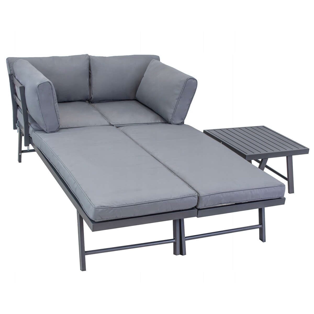 Modułowy zestaw mebli ogrodowych z sofami posiadającymi funkcję leżanki