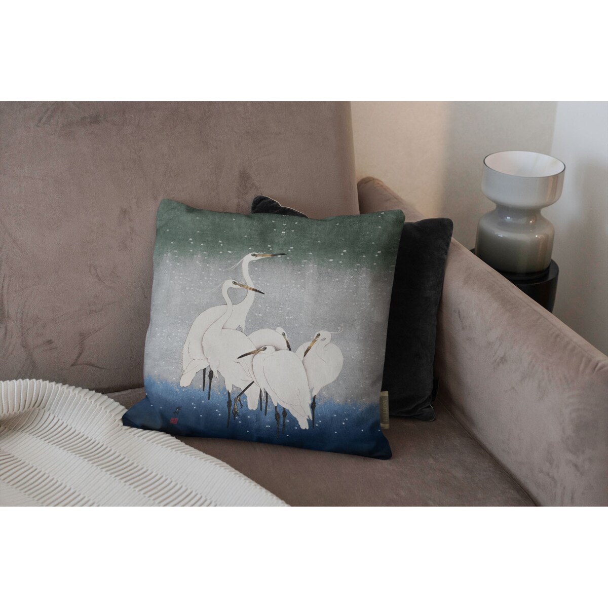 bawełniana poszewka na poduszkę - Białe żurawie 45x45 cm