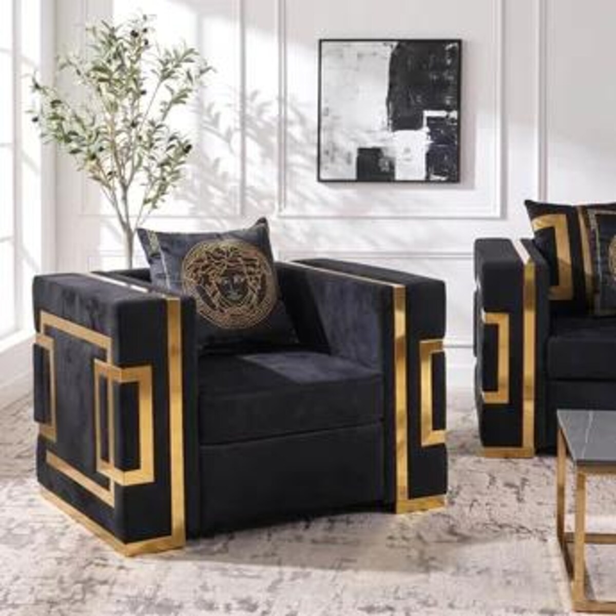 Kanapa Sofa Glamour Jednoosobowa Do Salonu Czarna Złota PALLAZO 1S