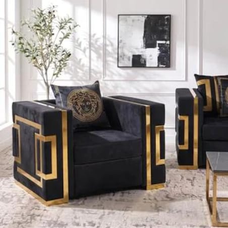 Kanapa Sofa Glamour Jednoosobowa Do Salonu Czarna Złota PALLAZO 1S