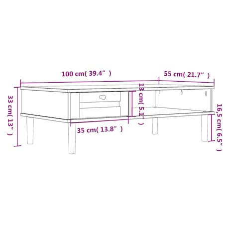 vidaXL Stolik kawowy SENJA, z plecionką, brązowy, 100x55x33 cm, sosna