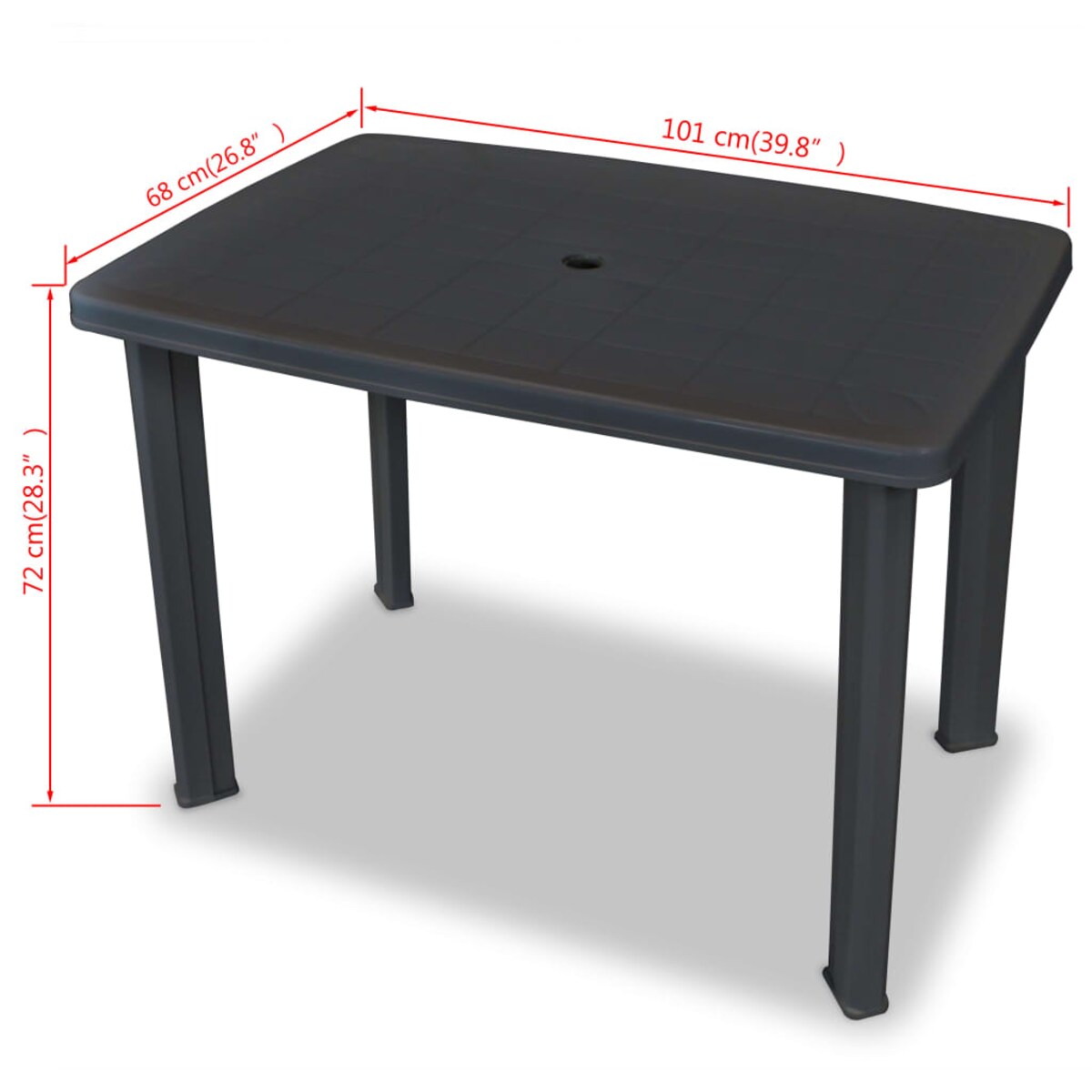 vidaXL Stół ogrodowy, antracytowy, 101 x 68 x 72 cm, plastikowy
