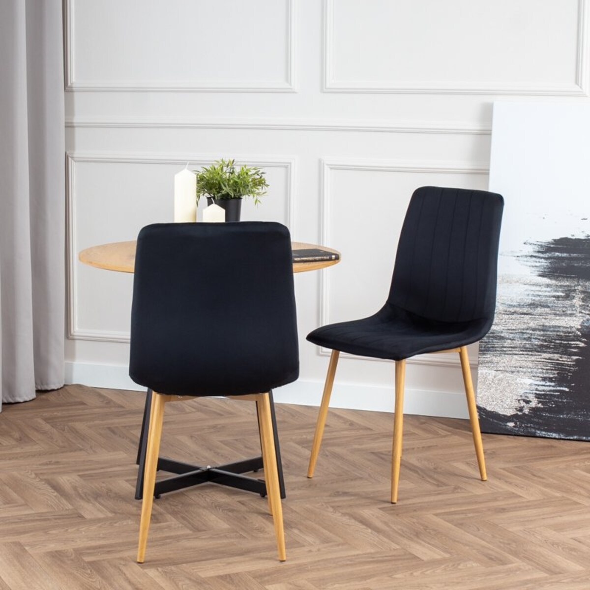 Krzesło tapicerowane czarne nowoczesne do salonu welurowe