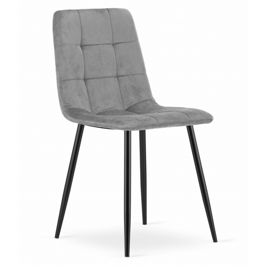 Krzesło Do Jadalni Kuchni Salonu Kara - Jasny Szary Aksamit / Nogi Czarne X 4