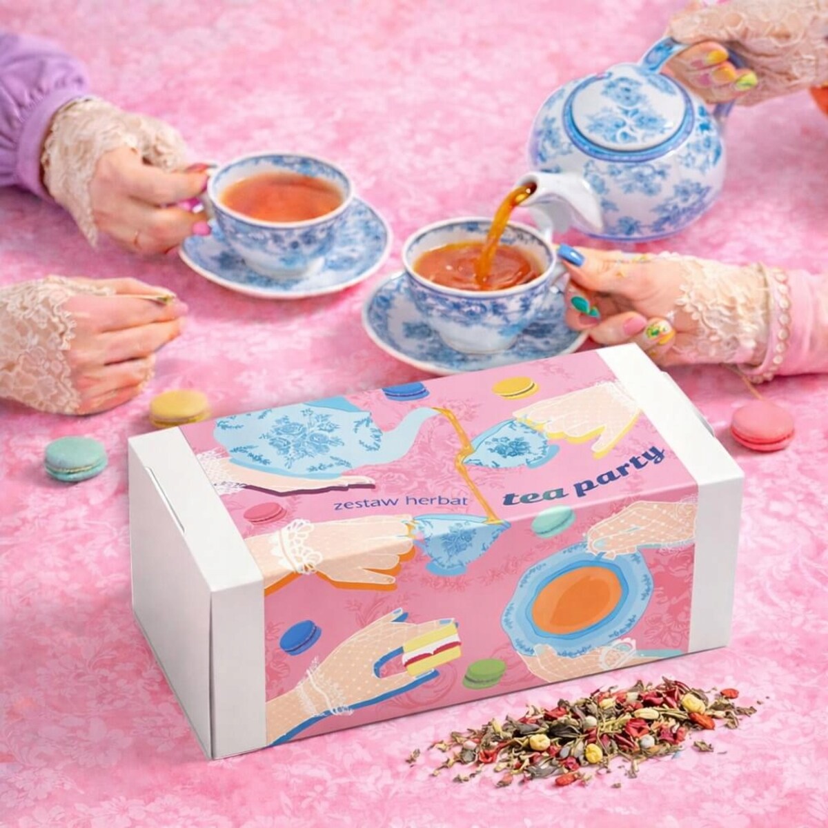 Box prezentowy upominkowy TEA PARTY mix 20 różnych herbat sypanych na prezent upominek dla kobiety żony mamy babci przyjaciółki koleżanki niej