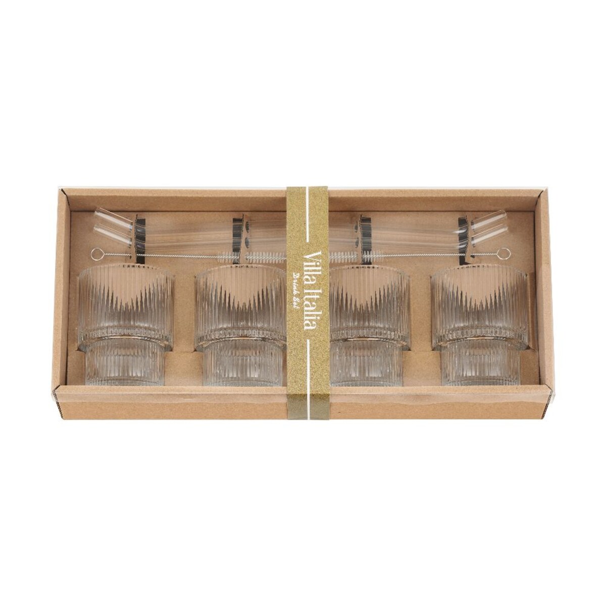 VILLA ITALIA Szklanki do drinków ze słomkami 4 sztuki Zestaw prezentowy SOMERO