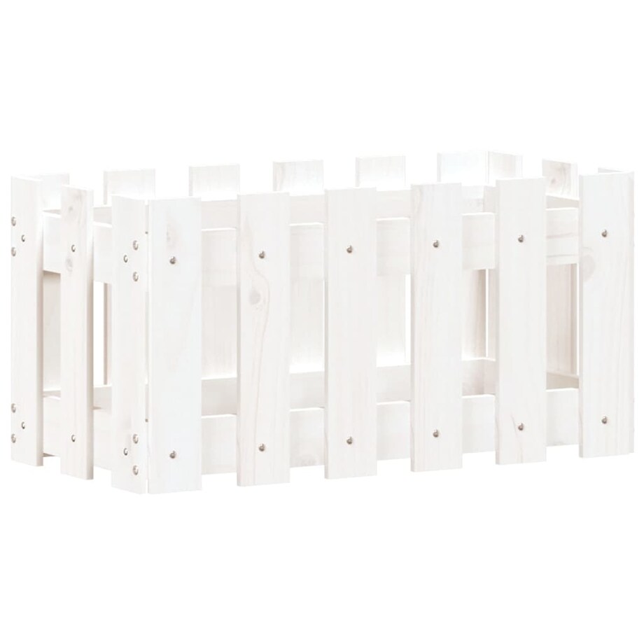 vidaXL Donica ogrodowa z płotkiem, biała, 60x30x30 cm, drewno sosnowe