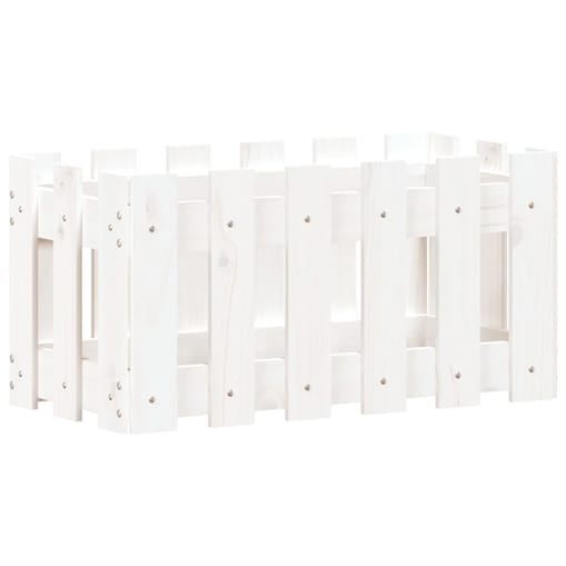 vidaXL Donica ogrodowa z płotkiem, biała, 60x30x30 cm, drewno sosnowe