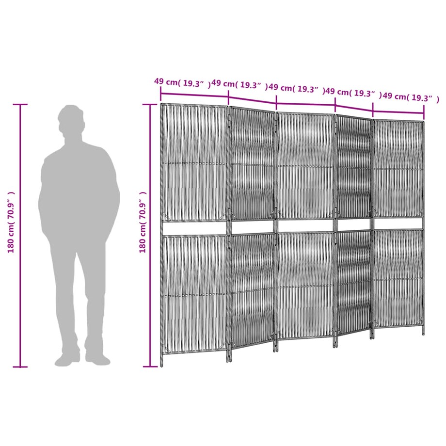 vidaXL Parawan 5-panelowy, czarny, polirattan