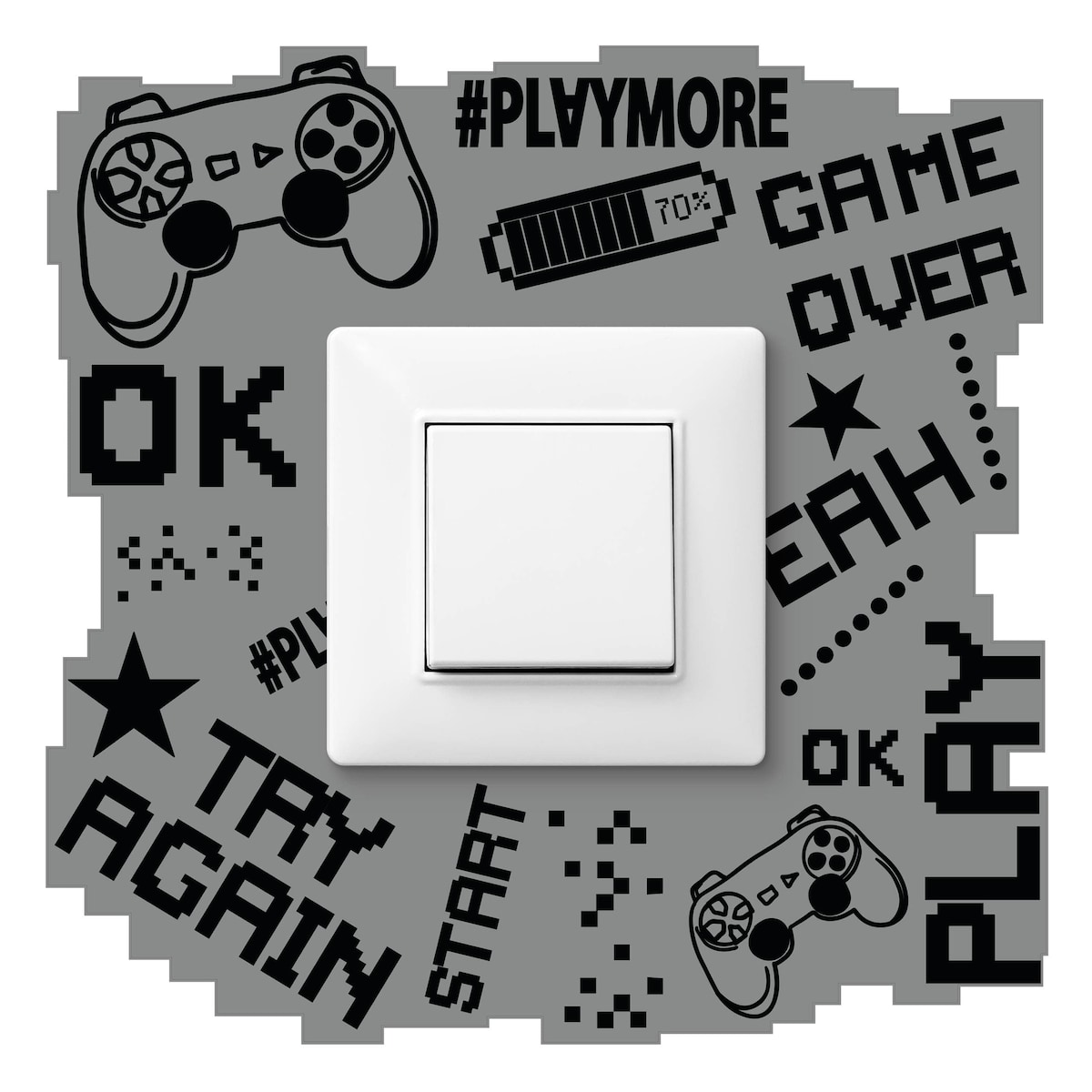 Naklejka Pod Włącznik Światła Game Over Gra Piksele Kontroler Dla Chłopca 20x20cm