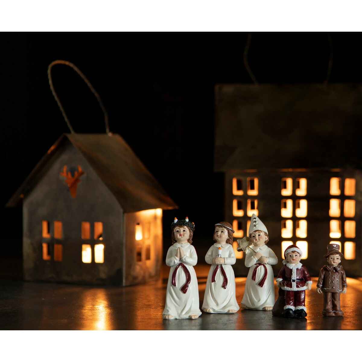 2 szt. LAMPION NA ŚWIĘTA BOŻEGO NARODZENIA świecznik DOMEK metal złoty