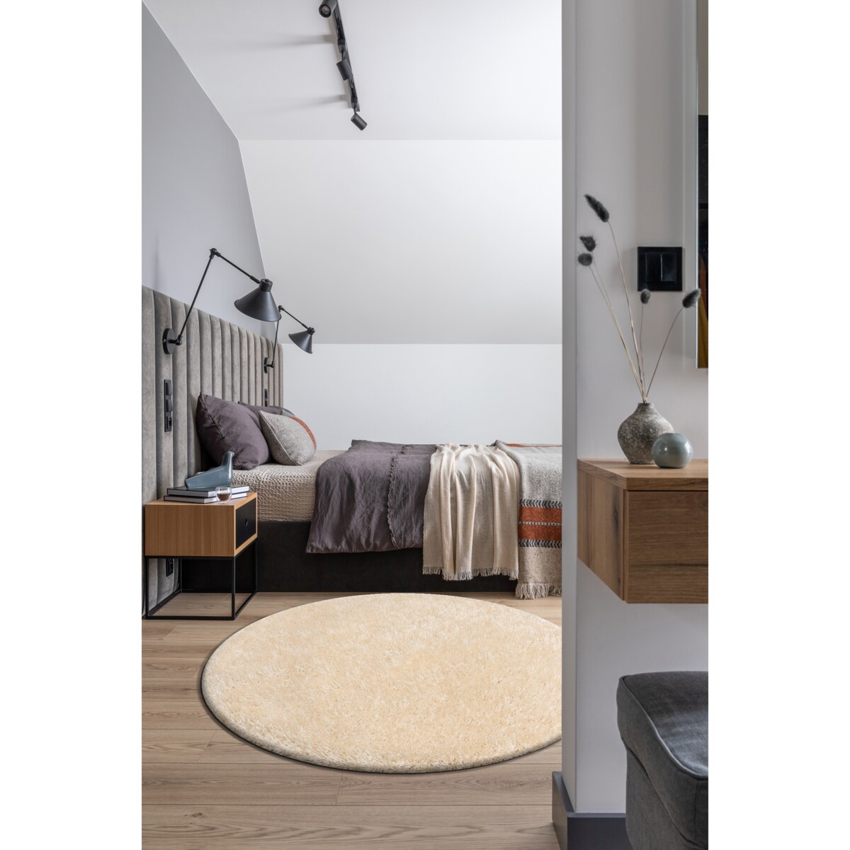 Dywan BUENOS koło 6652 shaggy jednolity, koło 80 cm