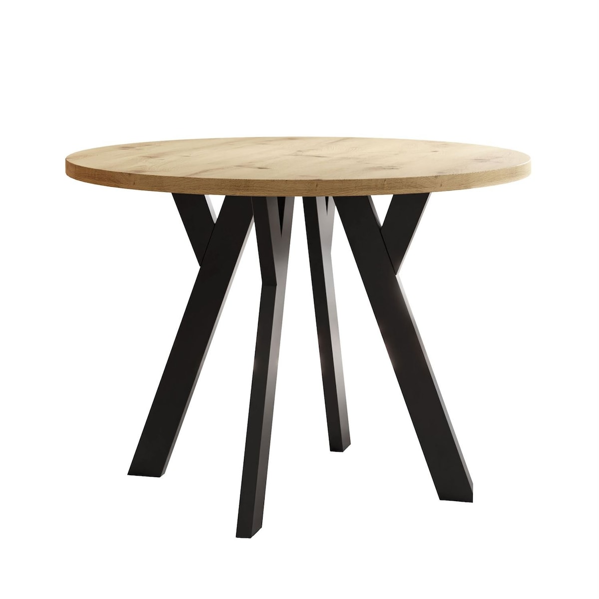Okrągły stół rozkładany VOLTA LOFT, nogi czarne, blat dąb artisan