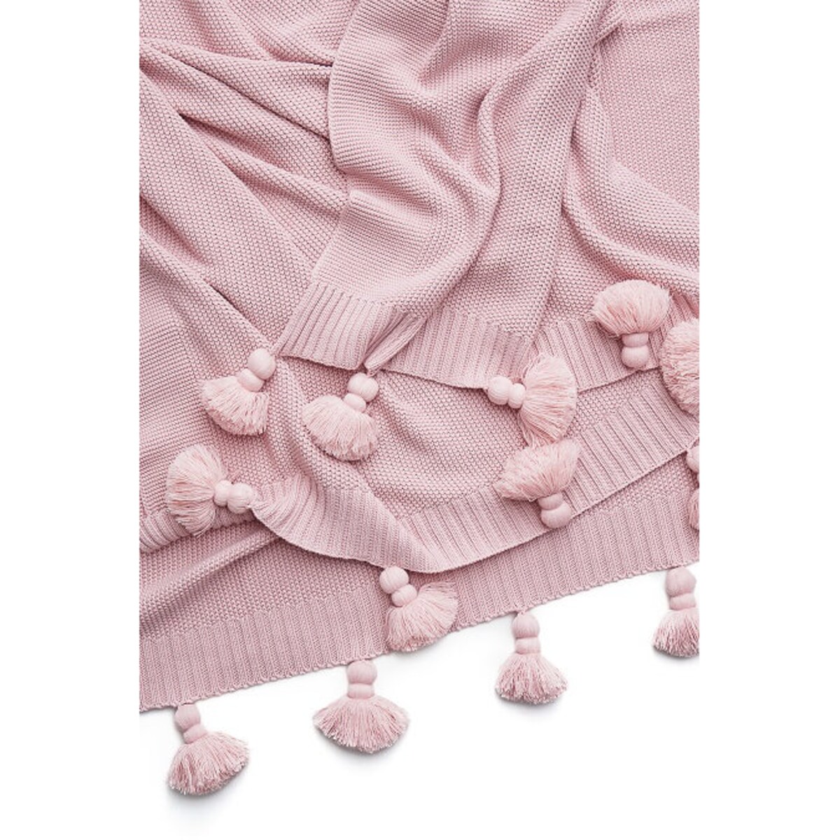 Narzuta z frędzlami pudrowy róż 155 x 240 cm