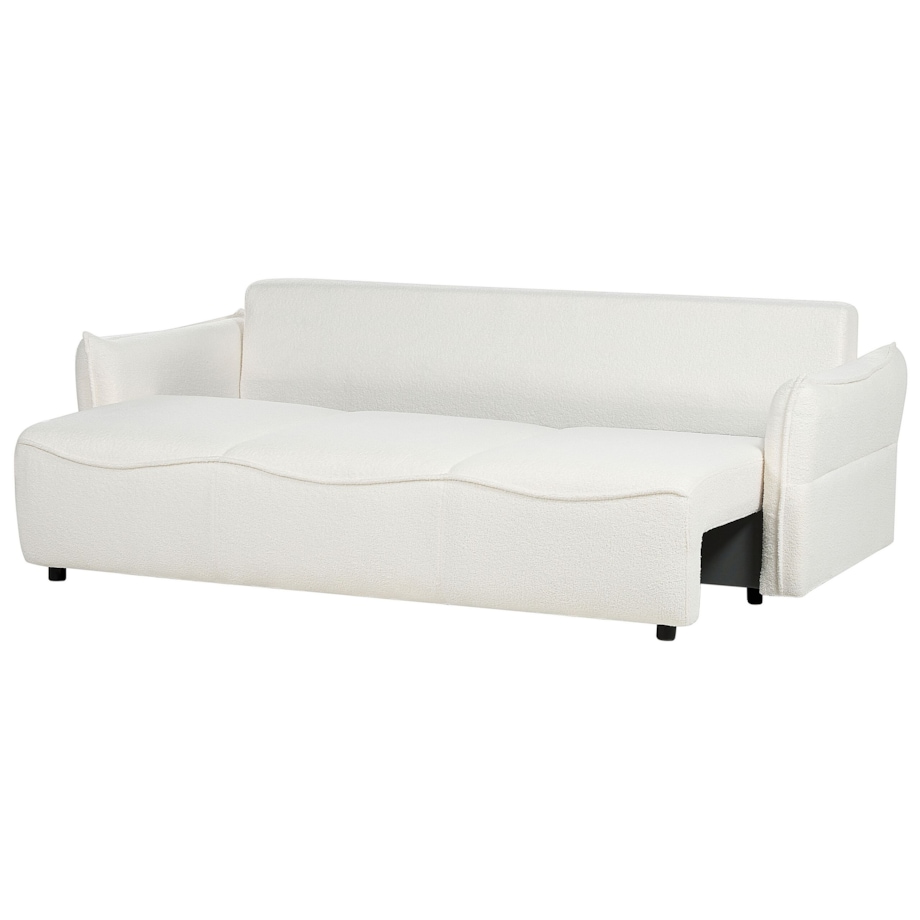 Sofa rozkładana z pojemnikiem boucle biała KRAMA