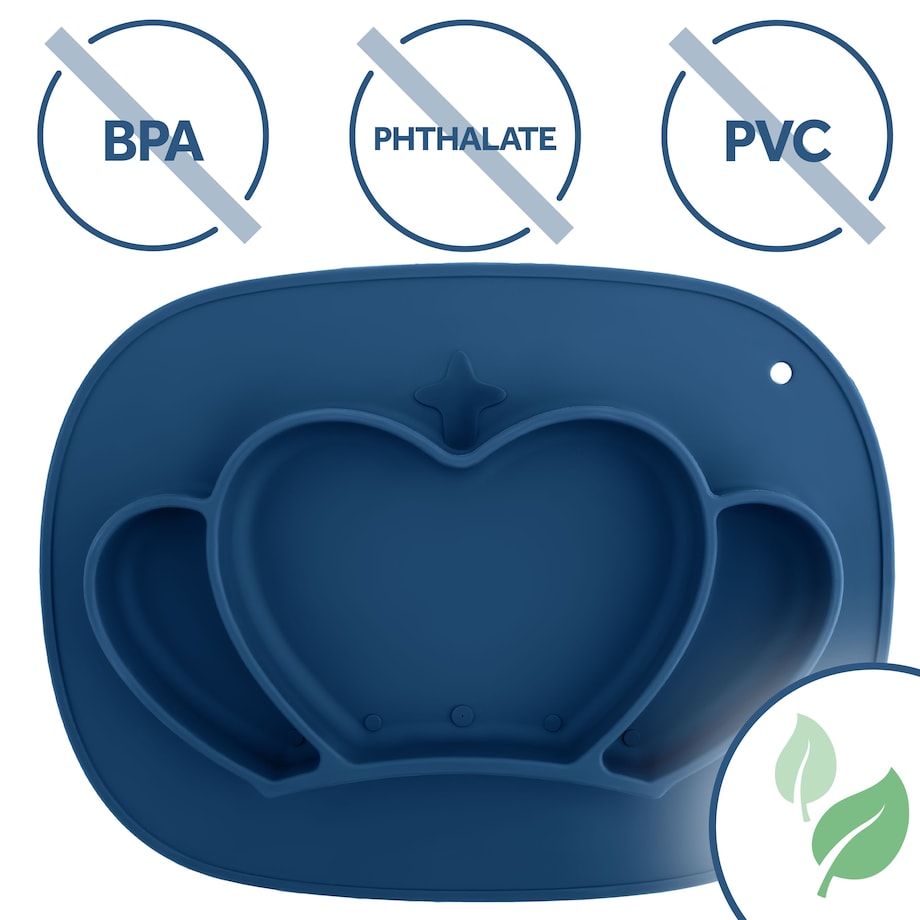 Talerzyk dla dziecka silikonowy do karmienia Korona niebieski Ricokids