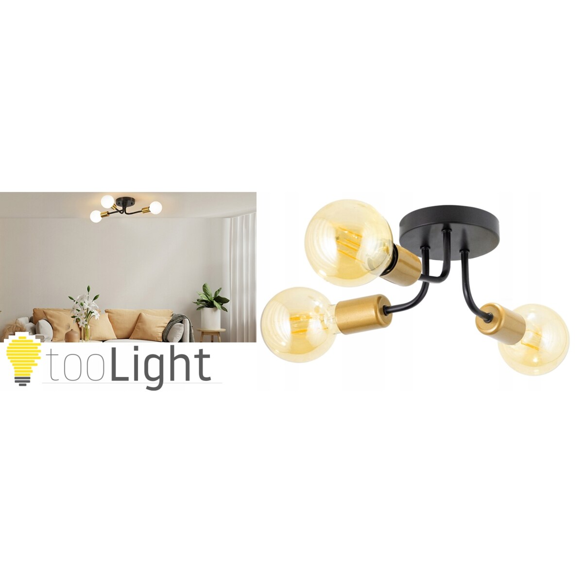 Lampa Sufitowa Wisząca Czarno Złota 3Xe27 60W