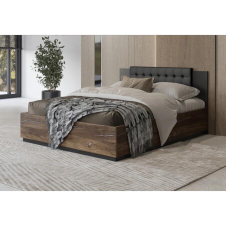 Łóżko SIGMA 140x200 dąb flagstaff srebrny/czarny mat z pojemnikiem