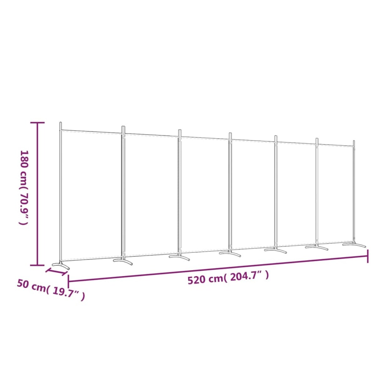 vidaXL Parawan 6-panelowy, biały, 520x180 cm, tkanina