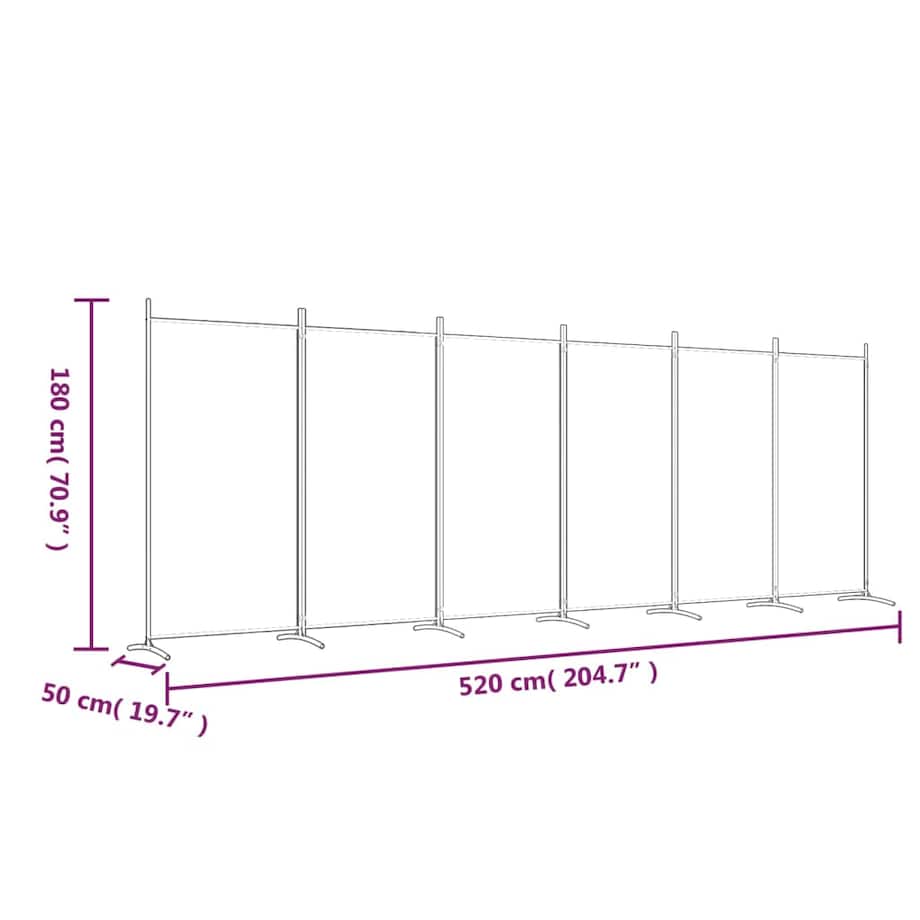vidaXL Parawan 6-panelowy, biały, 520x180 cm, tkanina