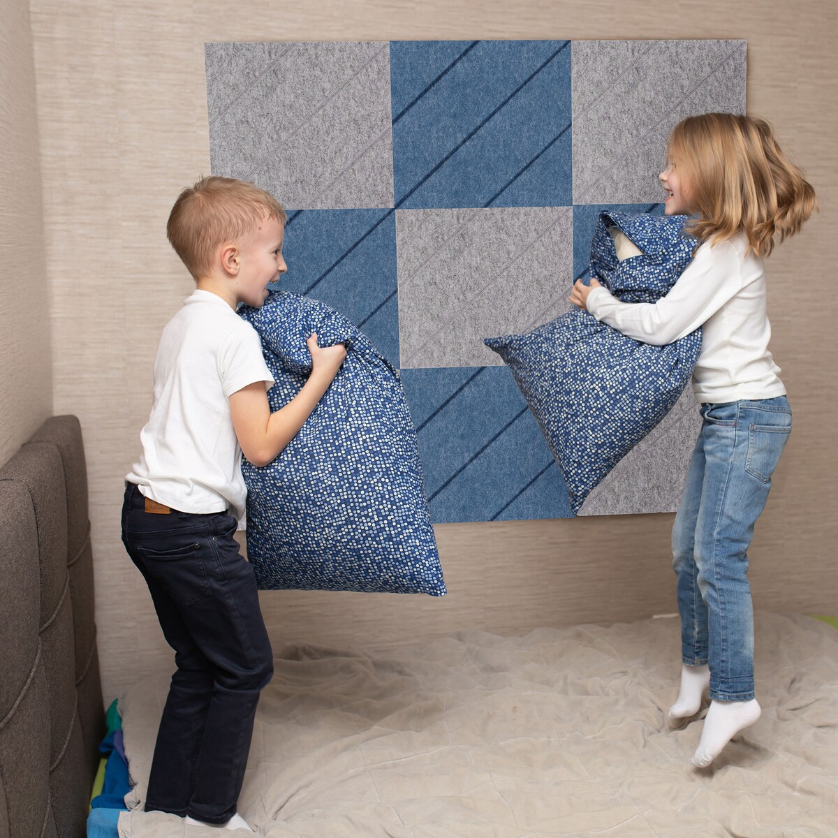 Zestaw 2 szt panel filcowy Felly 40x40 cm płytka kwadrat niebieski