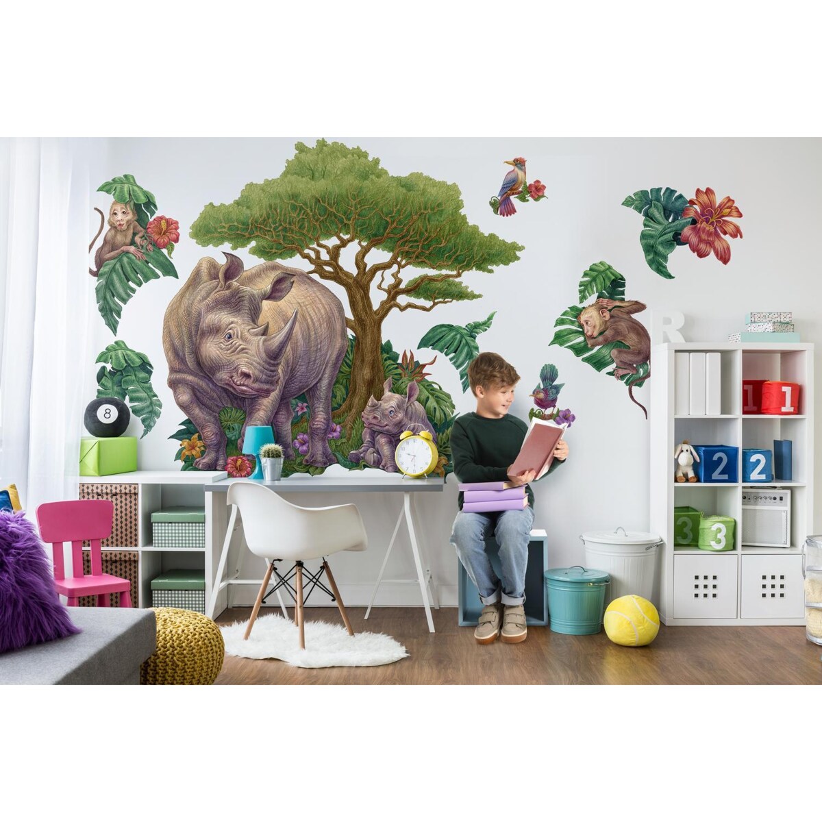Zestaw naklejek na ścianę, Rysunkowe dzikie zwierzęta, 100cm
