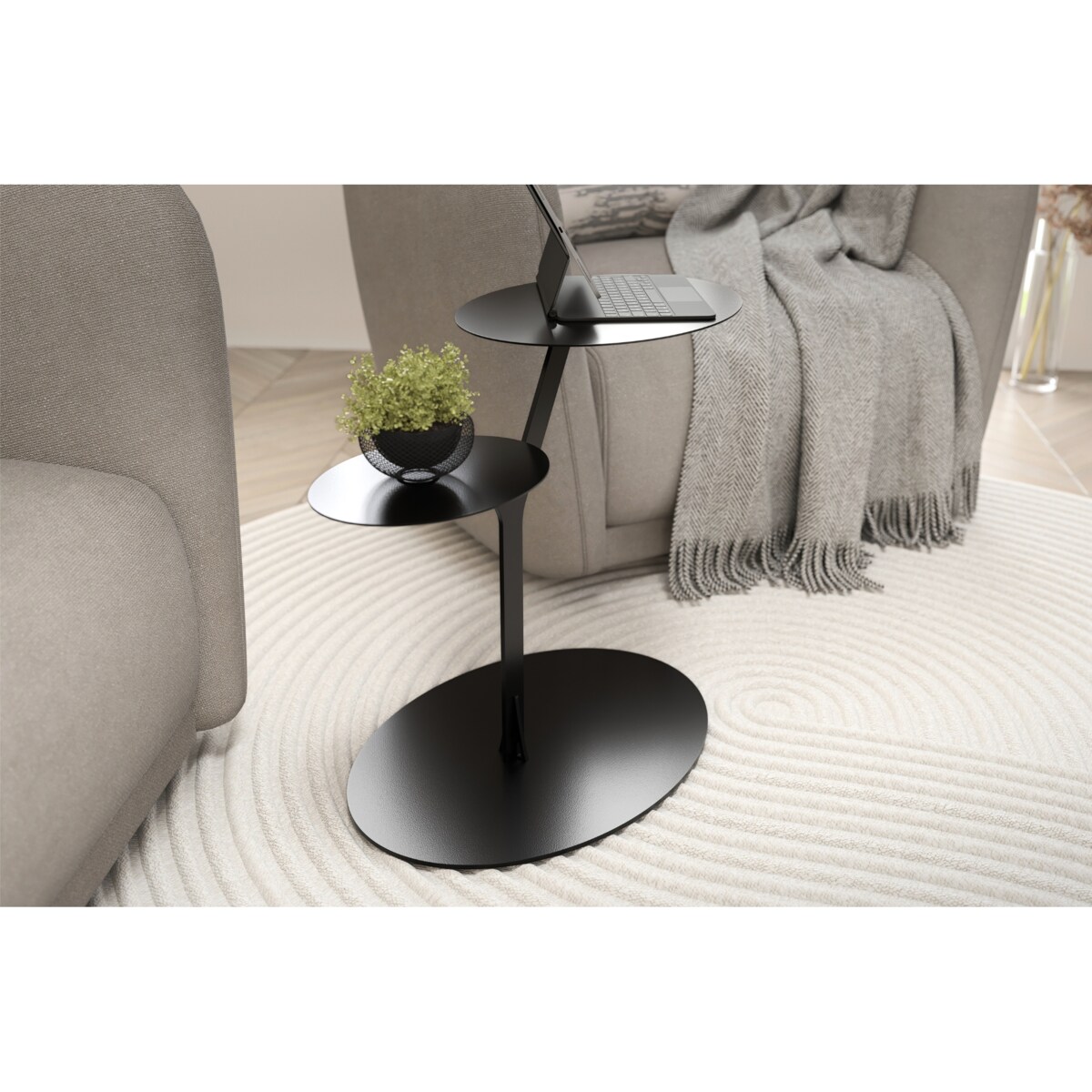 Stolik metalowy dwa blaty, kolor czarny