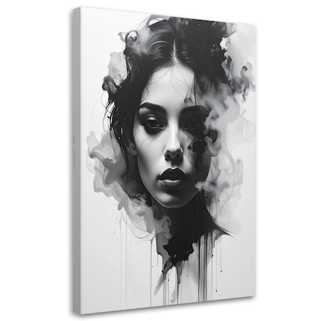 Nowoczesny obraz do salonu sypialni, Abstrakcja Kobieta portret czarno biały z efektem dymu 70x100 cm
