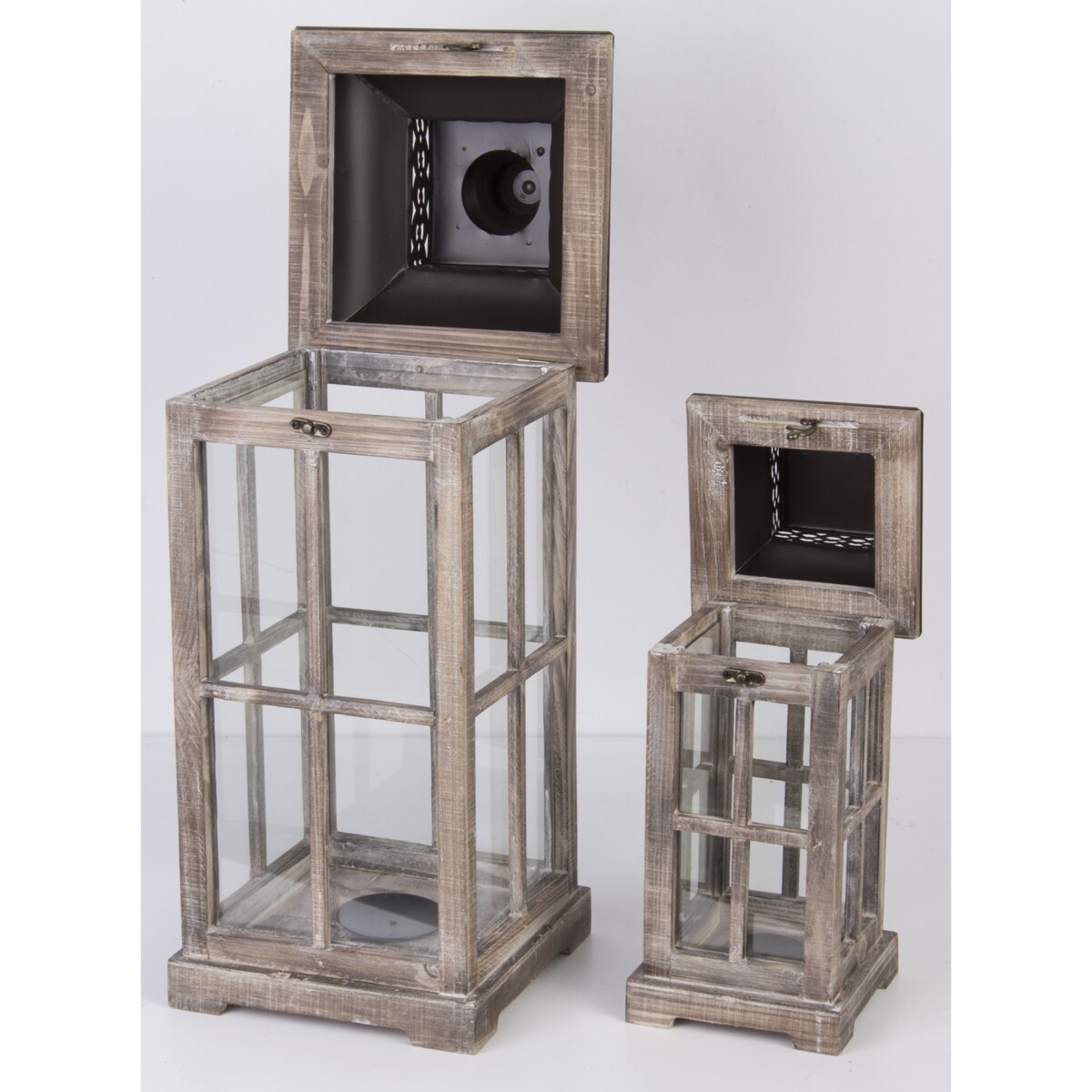 Lampion drewniany 2 szt. postarzany brązowy