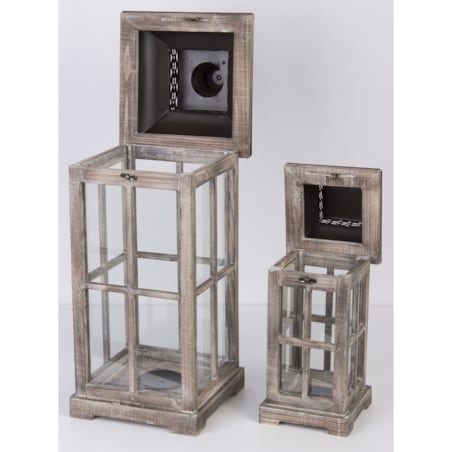 Lampion drewniany 2 szt. postarzany brązowy