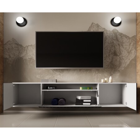 Szafka RTV ALI 200 cm, wisząca,z ozdobnymi frontami do salonu- frot czarny