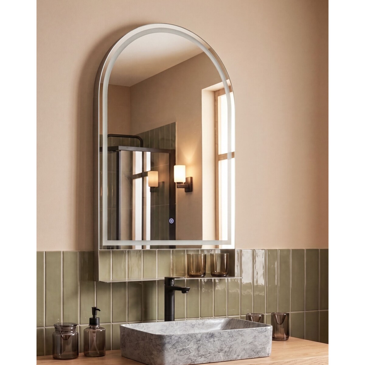 Lustro łazienkowe LED VALOUZE 61 cm 100 cm z półką Srebrny