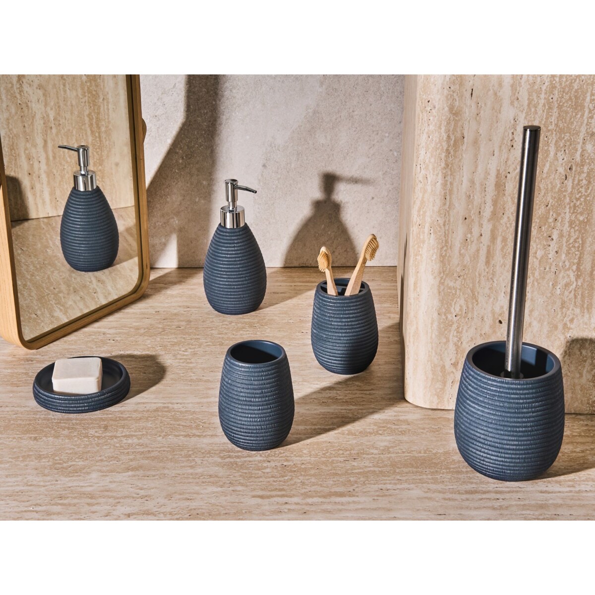 Zestaw akcesoriów łazienkowych 5 elementów QUILCA Ciemnoniebieski