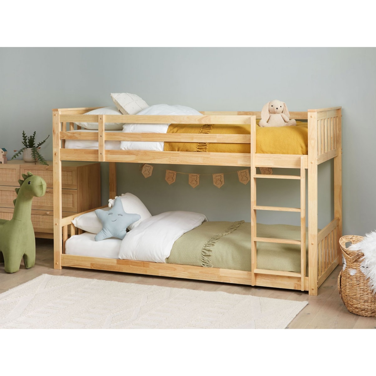 Łóżko piętrowe drewniane 90 x 200 cm jasne LAZER