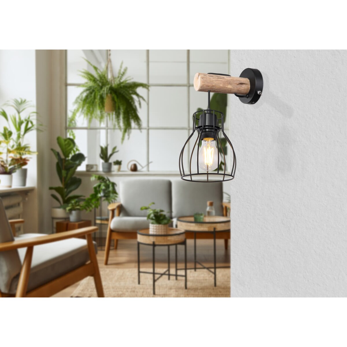 Lampa ścienna Mina 15326NW do przedpokoju czarna drewno