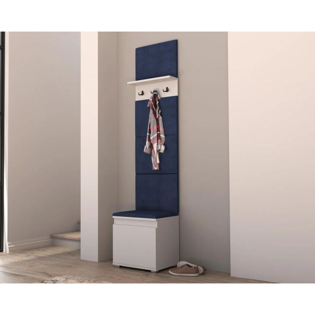 Szafka na buty z siedziskiem i wieszakiem SINGAPUR 50 biała/granatowa