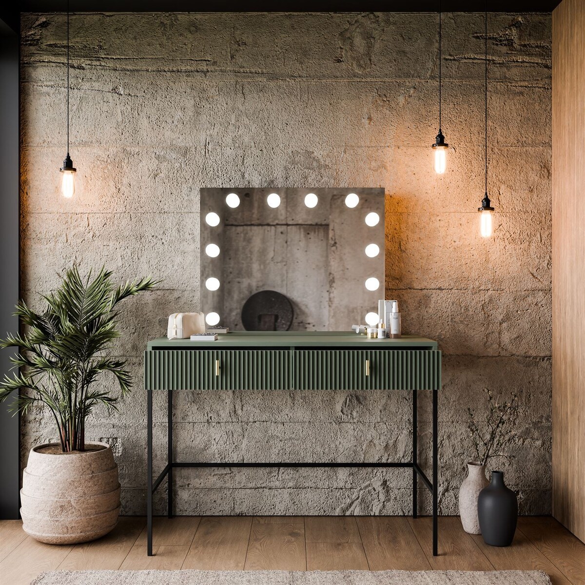 Toaletka MIDNIGHT ELITE z lustrem LED na stelażu, zielona