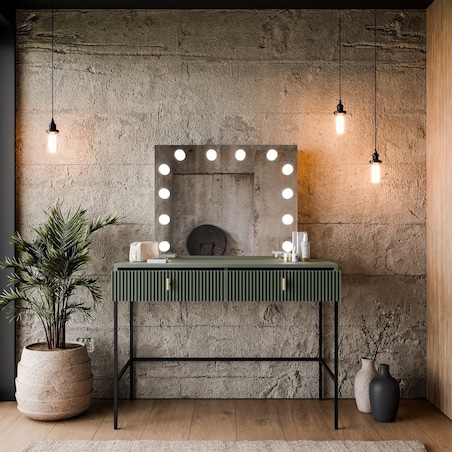 Toaletka MIDNIGHT ELITE z lustrem LED na stelażu, zielona