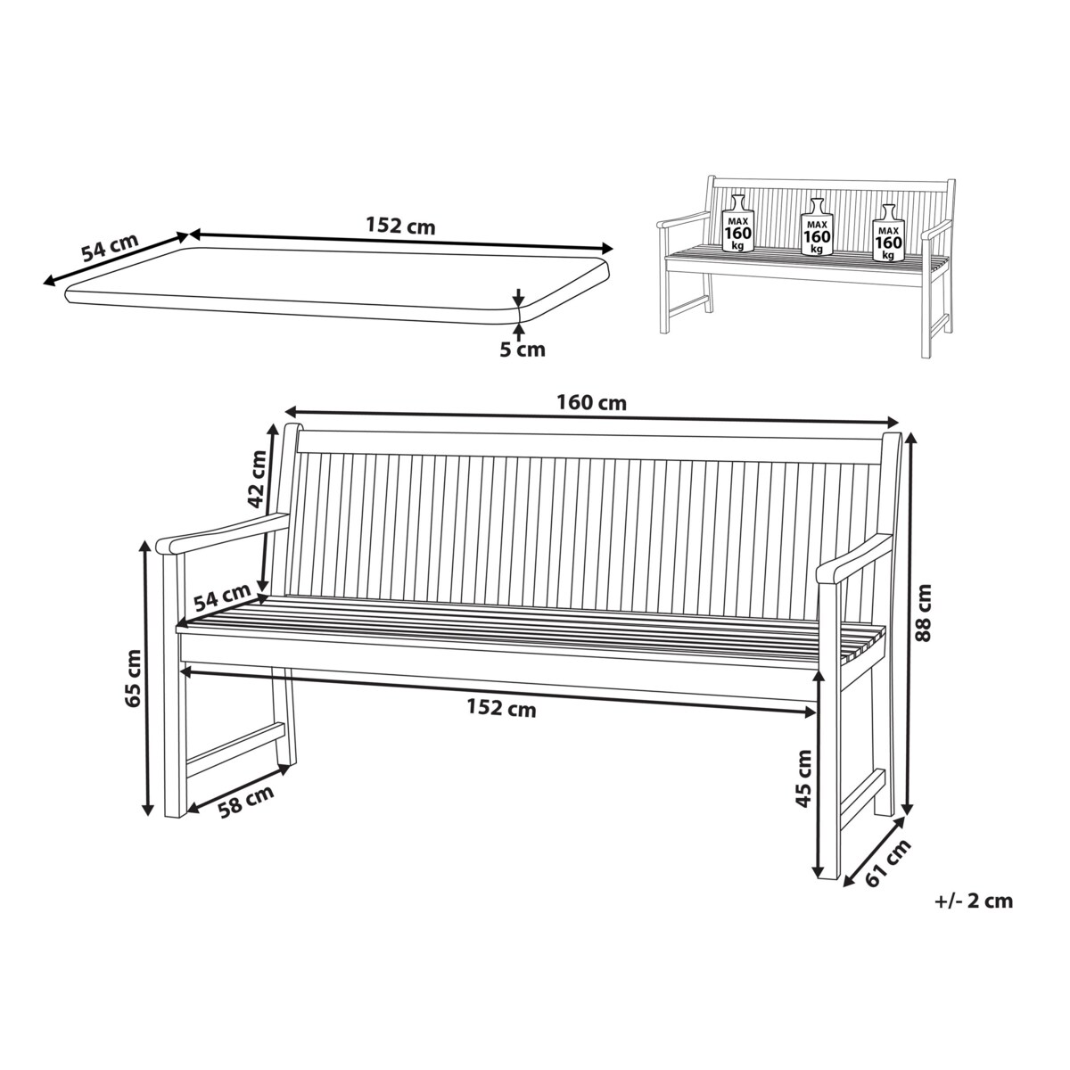 Ławka ogrodowa z certyfikowanego drewna 160 cm z poduszką niebieską VIVARA