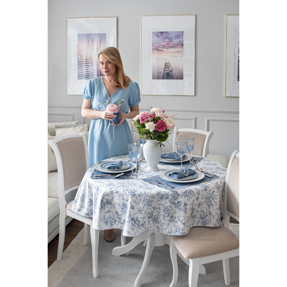 Obrus Toile de Jouy Blue okrągły - Średnica ok. ⌀ 210 cm