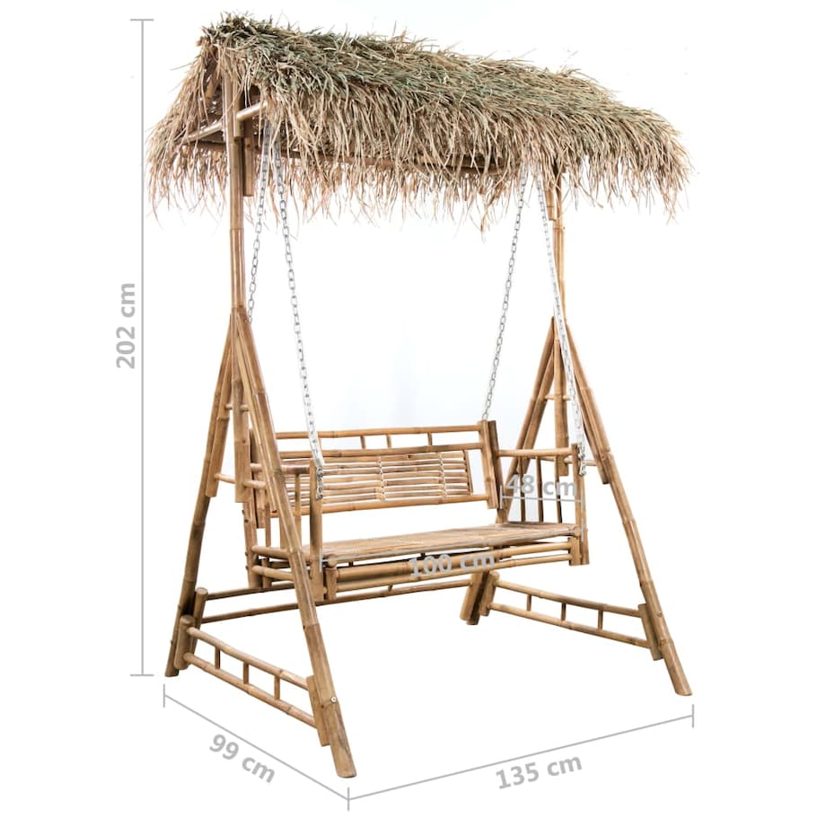 vidaXL 2-os. huśtawka ogrodowa, bambus i liście palmy, poduszka, 202cm