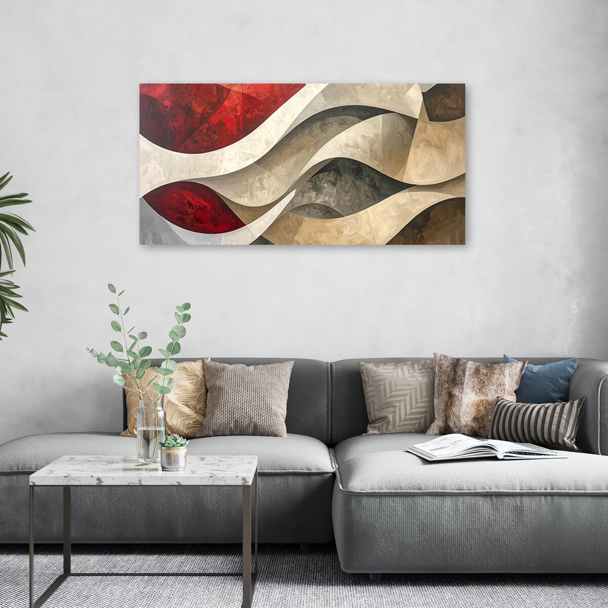 Obraz do salonu sypialni biura loftu, Abstrakcja linie tekstury beżowy czerwony 80x40cm