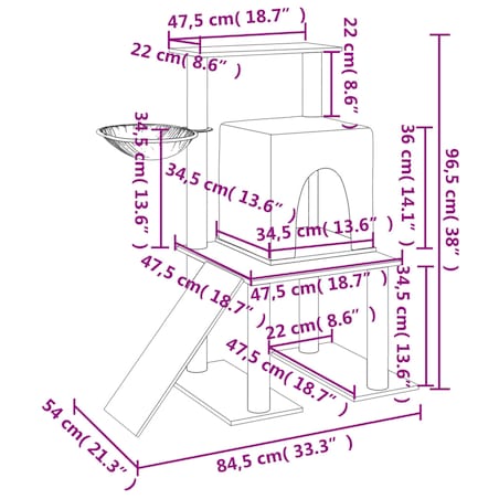 vidaXL Drapak dla kota z sizalowymi słupkami, kremowy, 96,5 cm